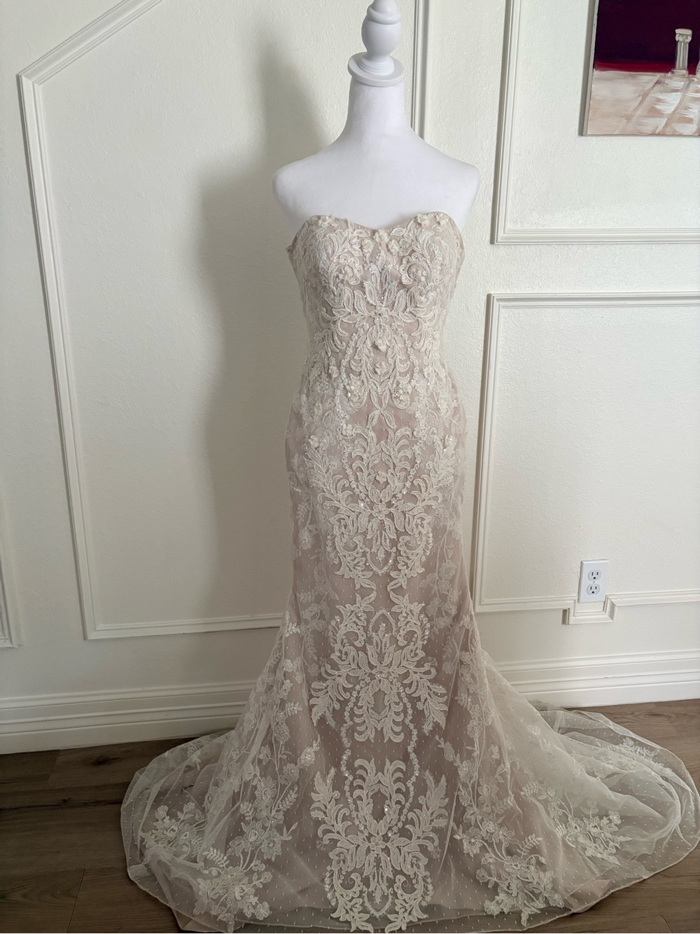 Vintage Cream Ivory Lace Wedding Dress Maxi